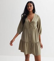 New Look Olive Button Front Mini Smock Dress